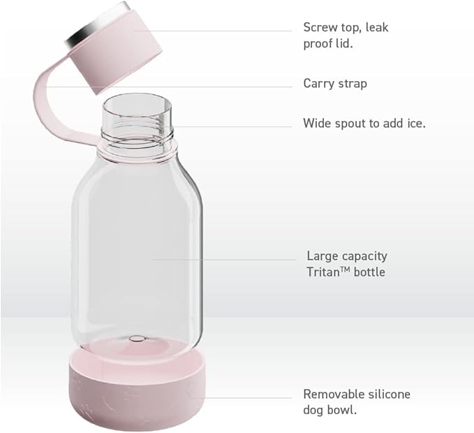 Asobu Buddy Bottle a Stainless Steel Insulated Water Bottle for with Removable Dog Water Bowl and Dog Food and Treat Storage Bowl (Pink, Tritan 50 oz Water Bottle with Bowl)-PawvioPets
