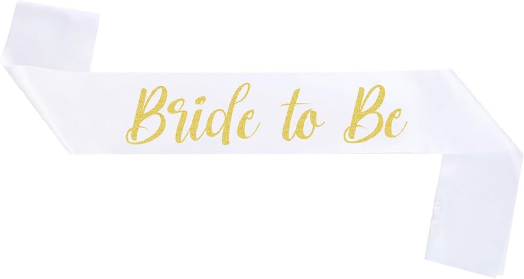 Bride to Be Sash White and Gold, Bride Sash Bachelorette Party Bridal Shower Sashes Bachelor Decorations Just Married Gift Engaged Decor Accessories,White Gold