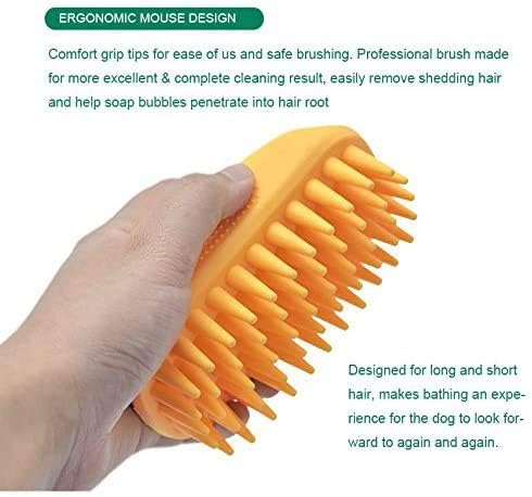 Dog Cat Pet Grooming Brush - Silicone Massage Brush for Deshedding and Bathing, Anti-Slip Rubber Shampoo Brush for Long & Short Hair Dogs and Cats (Orange)-PawvioPets