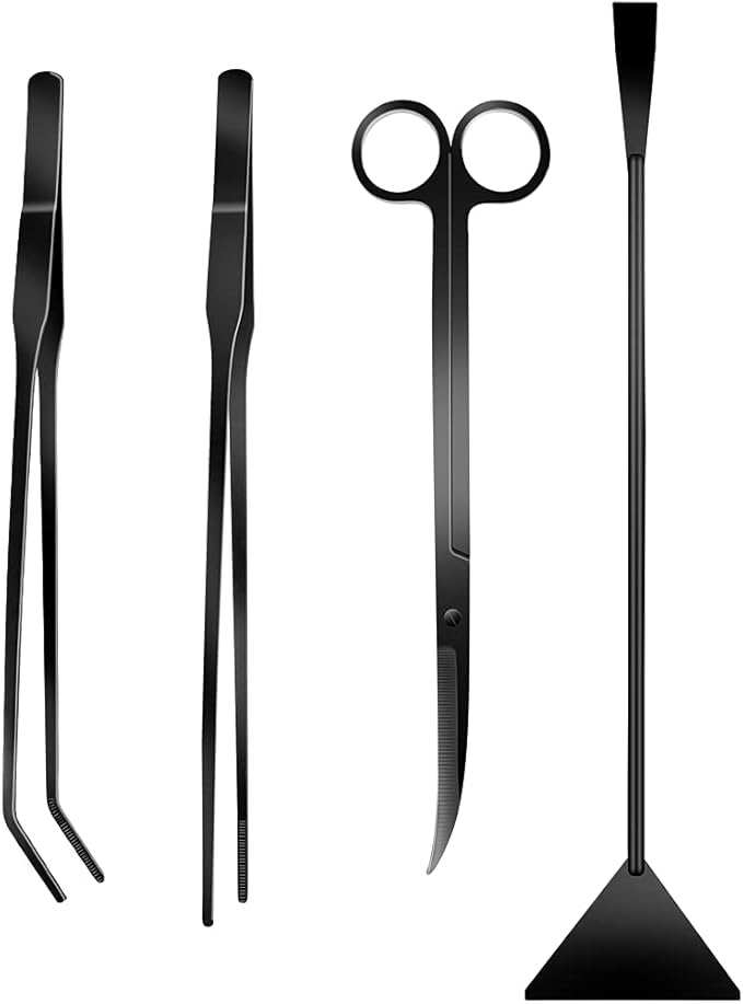 4Pcs Aquascaping Tools Kit, Long Stainless Steel Aquarium Plant Tools with Black Anti-rust Coating, Aquarium Tweezers, Scissors, and Scrapers for Aquascaping Cleaning（Magnetic Tool Holder）-PawvioPets