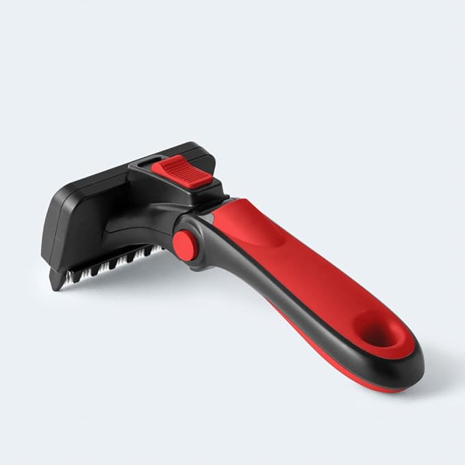 Deshedding Dog Brush for Long Hair (Medium,Red) – Gentle Deshedding tool for Dogs & Cats – Reduces shedding, without damaging topcoat. Removes Loose Fur & Dead Undercoat.-PawvioPets