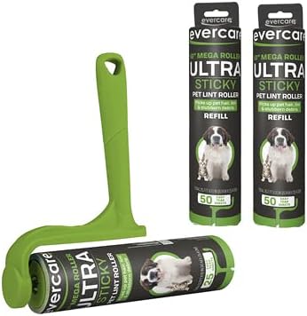 Evercare Ultra Sticky Pet Mega Lint Roller Value Pack with Lint Roller and 2 Refill Rolls, 50 Sheets Each-PawvioPets