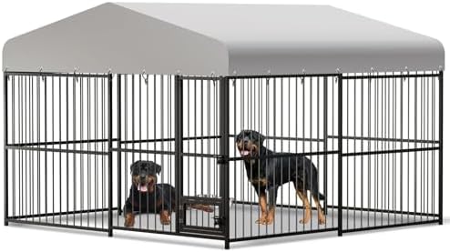 10x10x6FT Large Dog Kennel Outside Dog Playpen Outdoor Dog Enclosures with UV-Resistant Waterproof Roof Covered Dog House Outdoor,Lock,for Medium and Large Dogs,Easy Assembly-PawvioPets