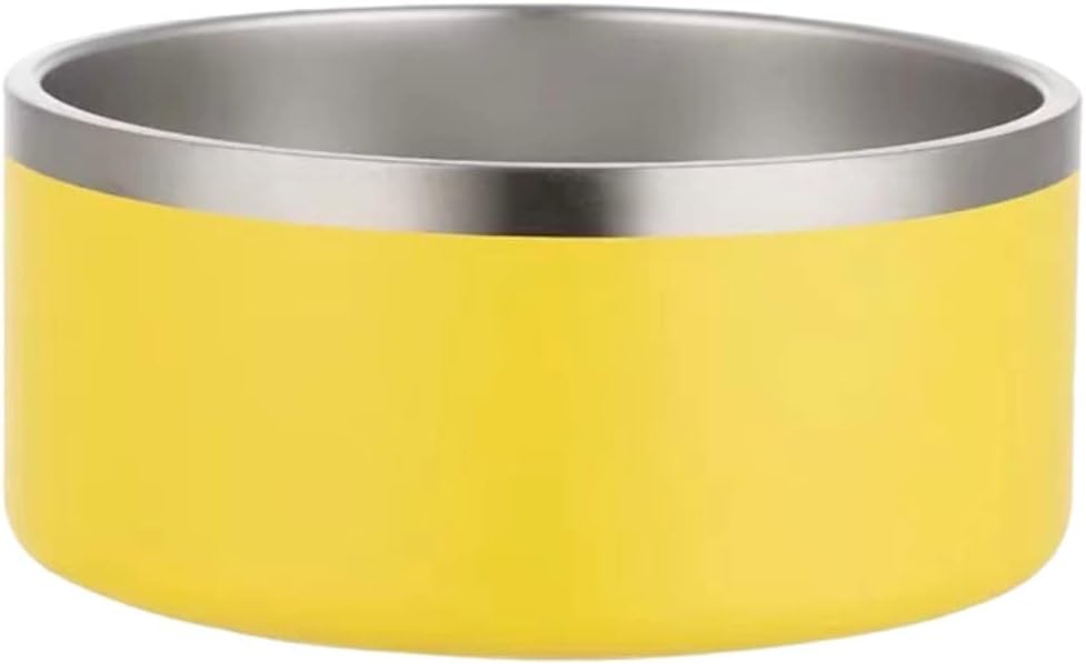 Dog Bowl - Vacuum Insulated Keeps Water Cool, Non-Slip Base, Easy Clean Interior, Durable Stainless Steel, Multiple Colors, Ideal for Travel, 32 Oz - Pet Bowl (Yellow)-PawvioPets