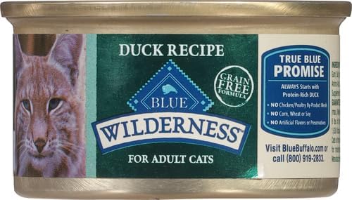 Blue Buffalo Wilderness Natural High-Protein Grain-Free Wet Food for Adult Cats, Duck Paté, 3-oz. Cans, 24 Count-PawvioPets