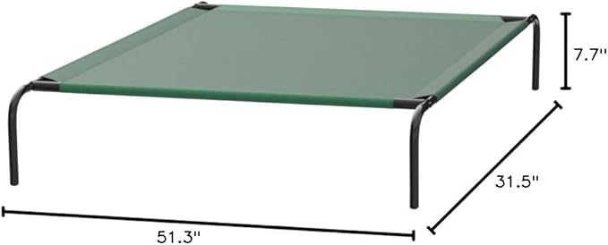 Amazon Basics Cooling Breathable Elevated Dog Bed with Metal Frame for Large Dogs, 51 x 31 x 8 Inch, Green-PawvioPets