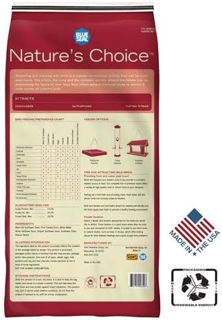 Blue Seal Nature's Choice Wild Bird Seed | High Energy Blend, Sunflower and White Safflower Seeds, No Filler | 20 Pound Bag-PawvioPets