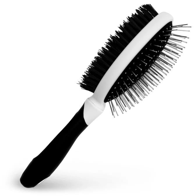 Fuller Brush 2-in-1 Double-Sided Pet Brush - Electroplated Round-Ended Steel Pins Positioned Into a Flexible Cushion on One Side & Nylon Bristles - Remove Shedding - Tool For Grooming Dogs & Cats-PawvioPets