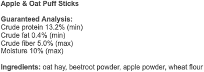 Apple & Oat Puff Sticks (6 oz.) - Healthy Natural High Fiber Chew Treat Made with Oat Hay - Rabbits, Guinea Pigs, Hamsters, Chinchillas, Degus, Prairie Dogs, Squirrels, Skunks, Opossums, Small Pets-PawvioPets