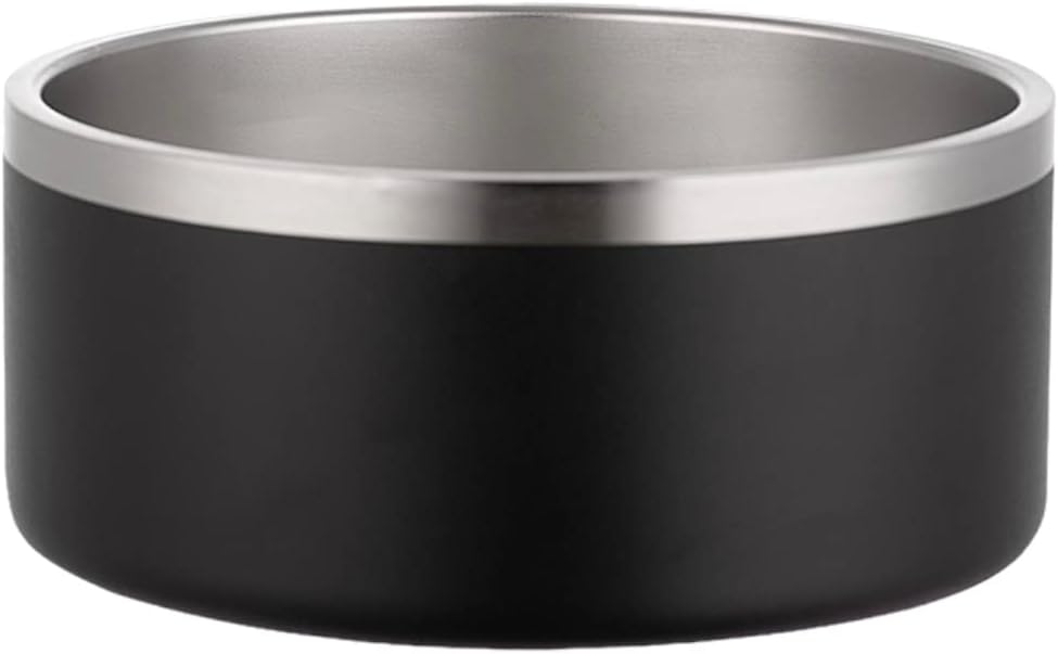 64 oz Black Anti-Skid Dog Bowl, Vacuum Insulated, Powder Coated, Stainless Steel, Non-Slip, Easy to Clean-PawvioPets