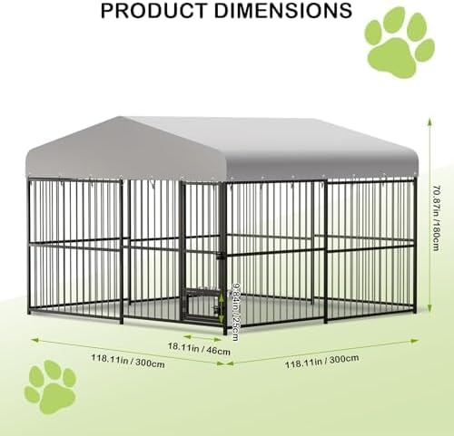 10x10x6FT Large Dog Kennel Outside Dog Playpen Outdoor Dog Enclosures with UV-Resistant Waterproof Roof Covered Dog House Outdoor,Lock,for Medium and Large Dogs,Easy Assembly-PawvioPets