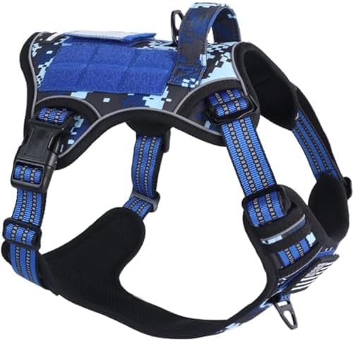 BUMBIN Tactical Dog Harness for Small Dogs No Pull, Famous TIK Tok No Pull Puppy Harness, Fit Smart Reflective Pet Walking Harness for Training, Adjustable Dog Vest Harness with Handle Blue Camo XS-PawvioPets