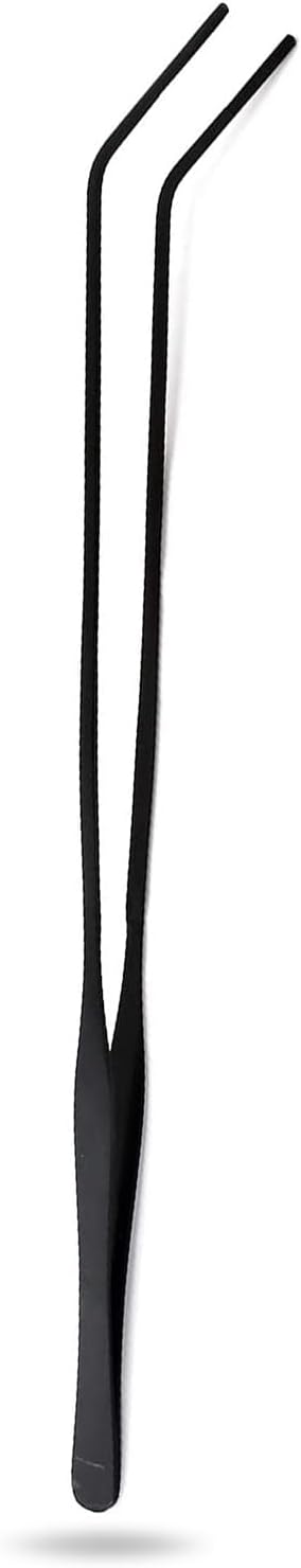 Aquarium Tweezers Stainless Steel Curved Tweezer with Carbonation Protection Coating Long Reptiles Feeding Tongs for Fish Tank Aquatic Plants Spider Snakes Lizards, 15 inch - Black-PawvioPets
