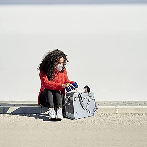 Fashion Pet Carrier Dog Cat Carrier Purse Soft-Sided Leather Handbag Pet Tote Bag for Small Dogs Puppy and Cats TSA Airline Approved (Grey)-PawvioPets