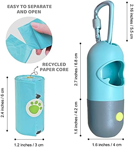 Dog Poop Bag Dispenser with Built-in LED Flashlight and Metal Clip for Leash, Pet Waste Bag Holder, Dog Walking Accessory (Cystal Blue)-PawvioPets
