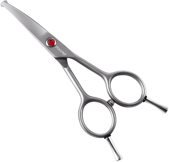 4.5" Curved Dog Scissors for Grooming Face and Paws with Safety Round Tip for Small Dogs Face Paw Ears Trimmer Professional Small Cat Grooming Shears (4.5" Curved, Gray)-PawvioPets