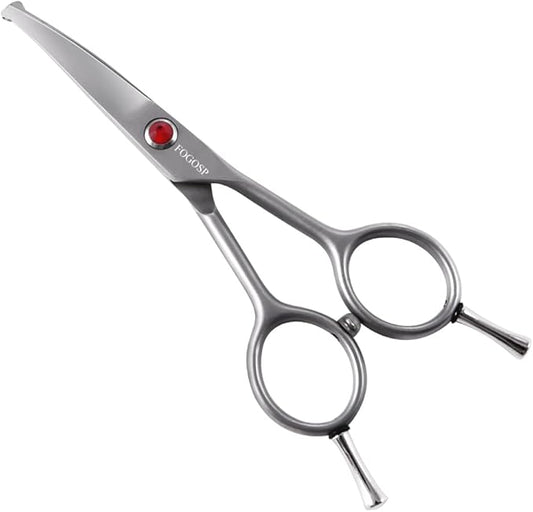 4.5" Curved Dog Scissors for Grooming Face and Paws with Safety Round Tip for Small Dogs Face Paw Ears Trimmer Professional Small Cat Grooming Shears (4.5" Curved, Gray)-PawvioPets