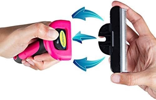 DakPets Stainless Steel Pet Deshedding Tool - Grooming Brush for Cats and Dogs, Removes Trapped Hair, Reduces Shedding by Up to 95%, All Hair Types, Includes Protective Blade Cover, Pink, 4 inches-PawvioPets