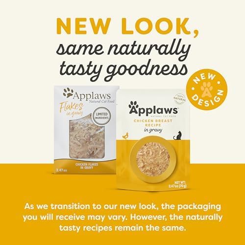 Applaws Natural Wet Cat Food in Gravy, Limited Ingredient Wet Cat Food Pouches, No Additives, Made with Natural Ingredients, Chicken Breast in Gravy (12 x 2.47oz Pouches)-PawvioPets
