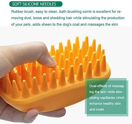 Dog Cat Pet Grooming Brush - Silicone Massage Brush for Deshedding and Bathing, Anti-Slip Rubber Shampoo Brush for Long & Short Hair Dogs and Cats (Orange)-PawvioPets