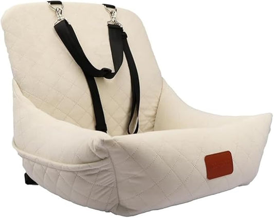 Dog Car Seat for Small Dogs,Ultra-Soft Fabric,2 Storage Pockets & Safety Leash,Adjustable Straps,Easy to Install,Fully Detachable and Washable(Beige)-PawvioPets