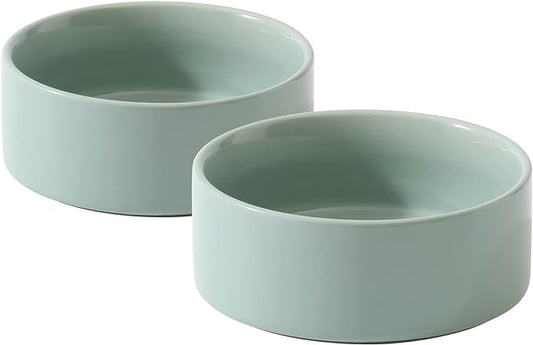 Ceramic Set of 2 Cat Bowls, Food and Water Bowls for Cats, Kitty, 2pcs Cat Dishes, Pet Feeder(5.1inch, 2 x Light Green Bowls)-PawvioPets
