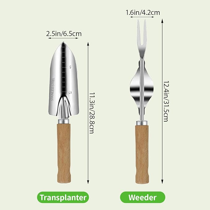 Garden Tool Set, 2 Pieces Stainless Steel Heavy Duty Garden Tools, Garden Kit with Ergonomic Wooden Handle, Durable Garden Tools for Gardening, Gardening Gifts for Women-PawvioPets