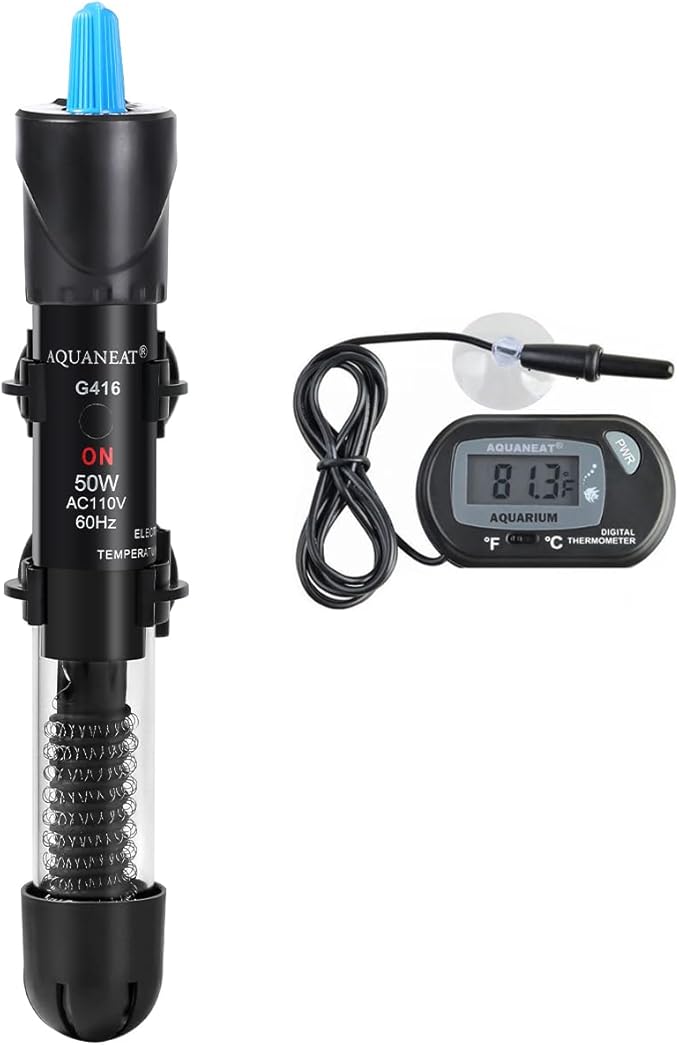 AQUANEAT Aquarium Heater, 50W Fish Tank Heater, Adjustable Submersible Water Thermostat with Digital Thermometer-PawvioPets