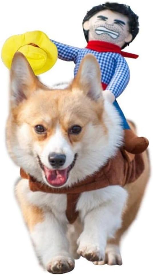 Deluxe Cowboy Rider Pet Costume - Funny Dog Halloween Outfit with Doll and Hat, Adjustable Knight Style Costume for Labs, German Shepherds, and Golden Retrievers, and More (M)-PawvioPets