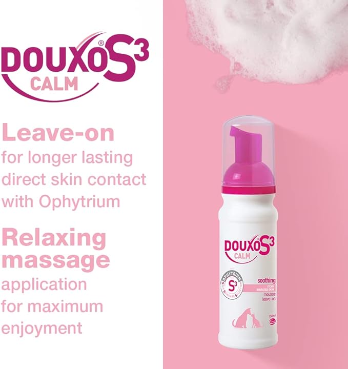 Douxo S3 Calm Mousse, Contains 0.75% Ophytrium, Soothing, For Itchy, Irritated or Allergic Skin, For Dogs and Cats, 5.1 fl. oz. (150mL)-PawvioPets