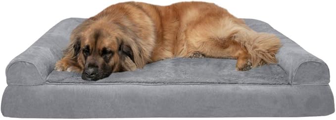 Furhaven Orthopedic Dog Bed for Large Dogs w/ Removable Bolsters & Washable Cover, For Dogs Up to 125 lbs - Plush & Suede Sofa - Gray, Jumbo Plus/XXL-PawvioPets