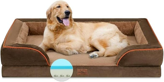 Comfort Expression Dog Bed for Extra Large Dogs, Orthopedic Memory Foam Dogs Beds, XL Dog Bed with Removable Cover, Waterproof Pet Beds Large with Bolster(X-Large,Khaki Brown)-PawvioPets