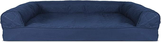 Furhaven Orthopedic Dog Bed for Large/Medium Dogs w/ Removable Bolsters & Washable Cover, For Dogs Up to 55 lbs - Quilted Sofa - Navy (Blue), Large-PawvioPets