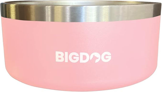 BigDog Dog Bowls, Dog Bowls for Large Dogs, Stainless Steel Dog Bowls, No Spill Dog Bowls, Dog Food and Water Bowl (100 Ounce, Pink)-PawvioPets