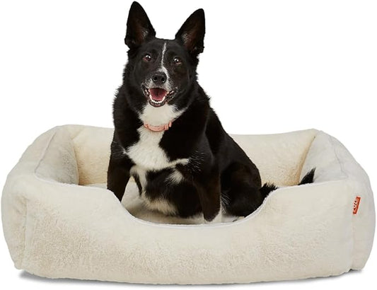 FUZI Luxury Aesthetic Dog Bed for Large Dogs with Washable Cover, Pet Couch, Pet Bed with Sides, Non-Slip Bottom, Soft and Durable Calming Dog Bed, Faux Rabbit Fur, Large 35.6x28.5x9.5 Soft White-PawvioPets