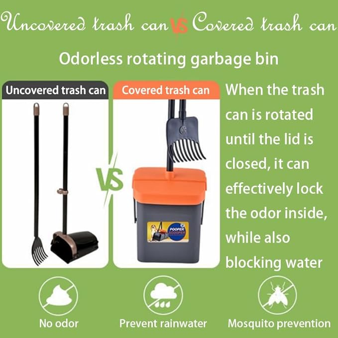 Dog Pooper Scooper with Rotating Bucket & Rake – 46” Adjustable Long Handle Includes 85 Waste Bags – Heavy Duty Poop Scooper for Large Medium & Small Dogs – Yard Lawn Gravel & Dirt Cleanup-PawvioPets