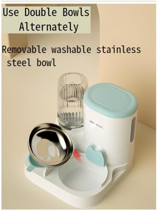 Automatic Cat Feeder & Water Dispenser - Dual Container for Dry/Wet Food, Two-in-One Upgraded Gravity Feeder and Water Dispenser Combo Set for Cats and Dogs. (Grey)-PawvioPets