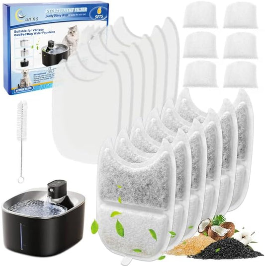 6 Set Cat Water Fountain Filters & Sponges for 135 fl oz/4L Wilreless Cats Drinking Water Fountain, Cat Fountain Pump Replacement, YPD-C004P YPD-C004S Pet Fountain Replacement Filter-PawvioPets