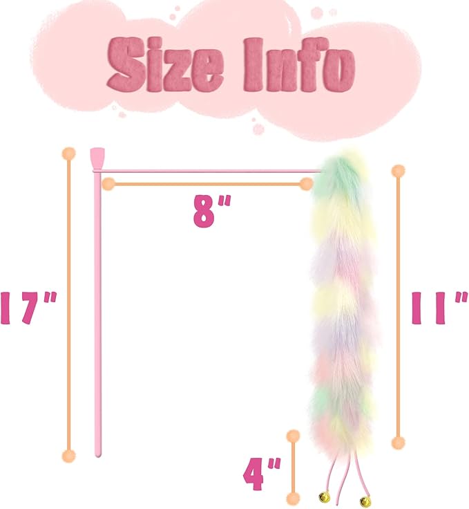 2 Pack Cat Wand Toy, Rainbow Cat Feather Toys with Bells, Teaser Wand with Soft Furry Tail, Interactive Toys for Indoor Cats & Kitten & Kitty-PawvioPets
