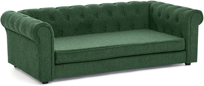 Dog Sofa Couch for Medium to Large Dogs, 55" Memory Foam Pet Sofa Couch with Washable Fabric, Durable Elevated Dog Bed with Legs, Removable Cushion for Medium and Large Dogs, Green-PawvioPets