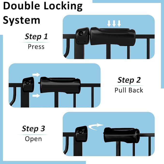 62.2"-71.65" Extra Wide Auto Closing Baby Safety Gate for Stairs & Doorways, Pressure Mounted No Drill Pet Gate with Walk-Through Door - Heavy Duty Childproof Gate for Toddlers, Kids, Dogs (Black)-PawvioPets