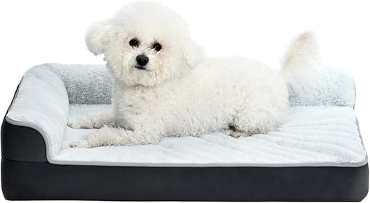 Amazon Basics Washable L-Shaped Dog Bed for Small Dogs, Anti-Slip Pet Sofa Bed for Indoor Dogs, Crate Bed, 30x20x6.5 Inches, Gray-PawvioPets