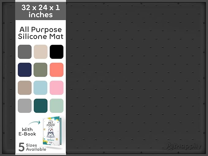 32x24x1” XL Dog Food Mat - All Purpose Under Sink Liner, Washer and Dryer Covers for The Top, Silicone Griddle Mat for Blackstone - Raised Edges Dog Mat for Food and Water Prevent Spill, Waterproof-PawvioPets