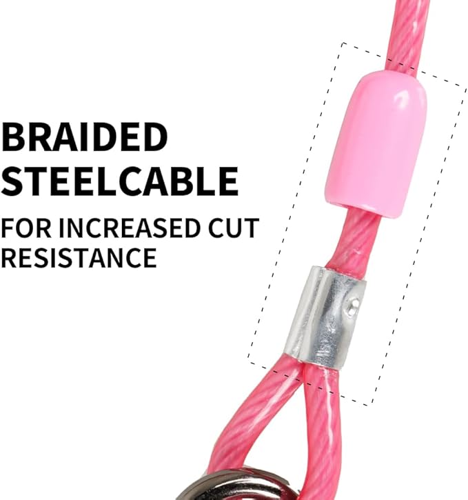 Dog tie Out Cable, 10/20/25/30/50/70/100 feet, Suitable for Dogs up to 350 pounds, Dog Cable with Swivel Buckle, Lightweight, Non-Winding, for Outdoor Camping, Yard Dog Cable (Pink, 100FT)-PawvioPets