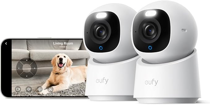 eufy Indoor Cam E30 2-Cam Kit, Latest Generation, 4K UHD Security Camera, Pet/Dog/Baby Camera with Phone app, Color Night Vision, Human/Pet Auto Tracking, 360 Pan-Tilt, Works with Homekit-PawvioPets