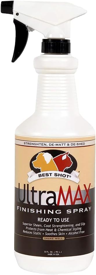 Best Shot UltraMAX Pro Finishing Spray, Ideal Detangler Spray for Pets, Hydrating and Soothing Pet Grooming Spray, for Dogs and Cats, 34 Oz.-PawvioPets