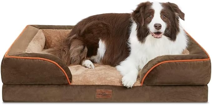 Comfort Expression Large Dog Beds Orthopedic Foam, Waterproof Dog Beds Dogs Sofa Bed Comfy Pet Bed with Washable Removable Cover & Non-Slip Bottom(Large,Brown)-PawvioPets