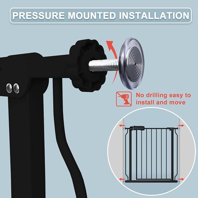 48-53 Inch Extra Wide Baby Gate for Stairs, Safety Dog Gate for Doorways, Pressure Mounted Walk Through Child Gate for Kids Pets No Drill Indoor and Outdoor, Black-PawvioPets