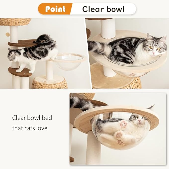 56.6in Large Wooden cat Tower for Large Multiple Cats,cat Tree with Observation Deck, Suitable for Summer and Winter 144CM (Particleboard)-PawvioPets