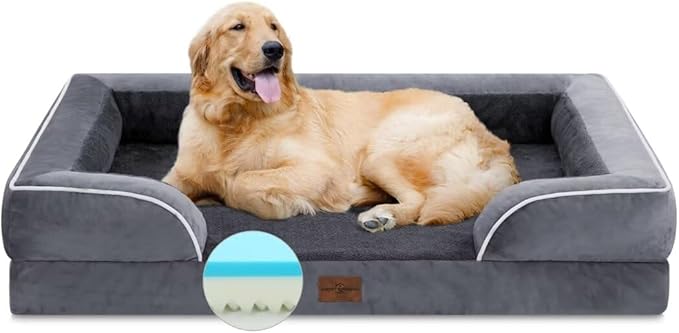 Comfort Expression Cooling Dog Bed, Memory Foam Orthopedic Dogs Beds for Extra Large Dogs, XL Dog Bed with Removable Cover, Waterproof Pet Beds Large with Bolster(X-Large,Leaden Grey)-PawvioPets